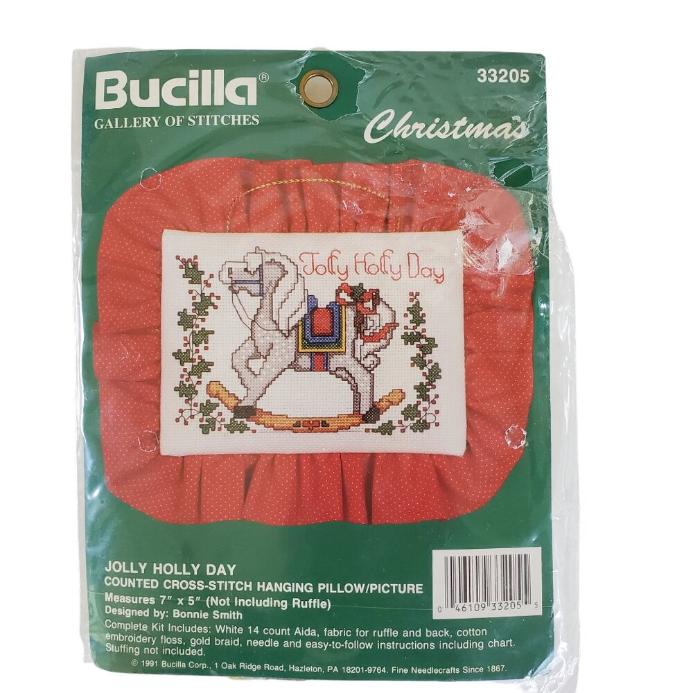 Vintage Bucilla Rocking Horse Counted Cross Stitch Kit Pillow Christmas 7" x 5"